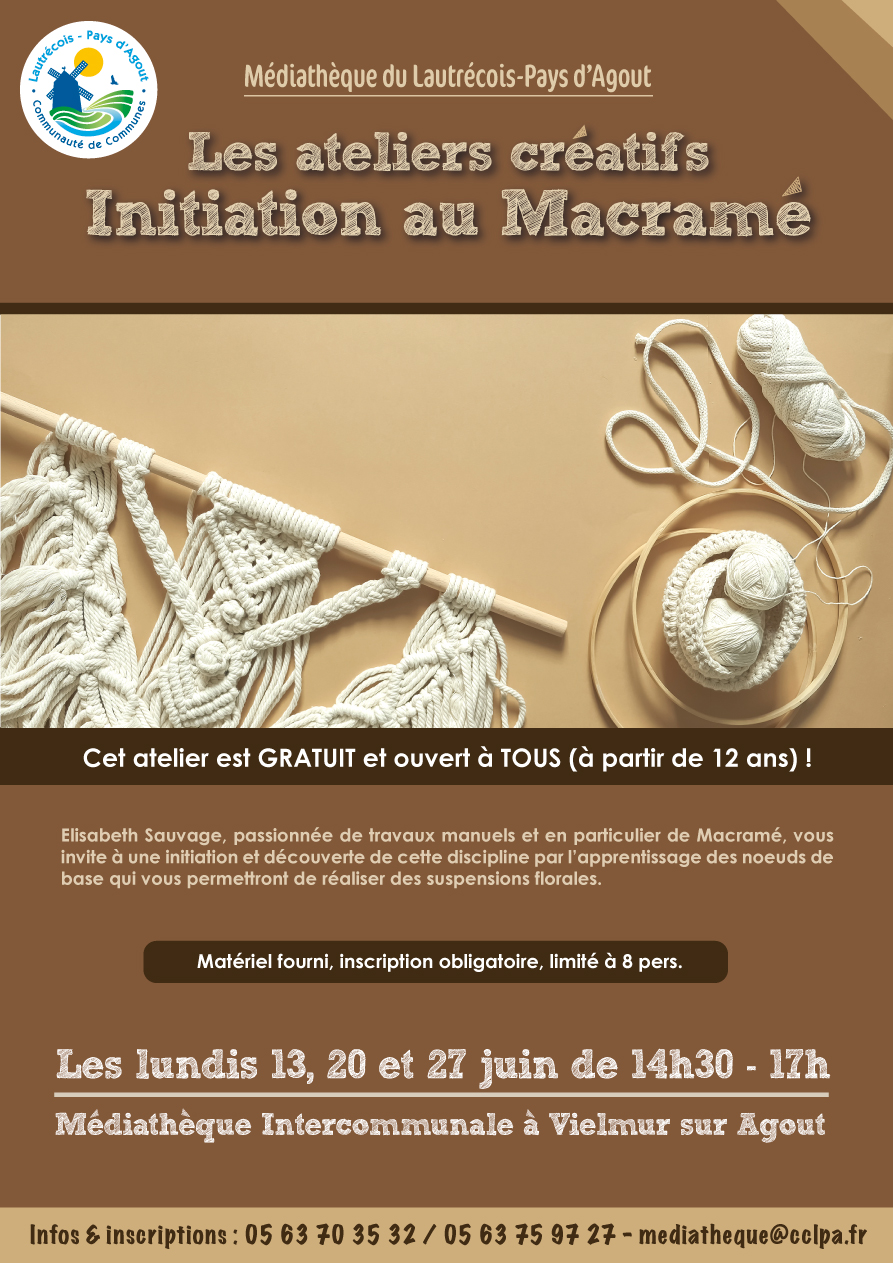 Ateliers créatifs autour du Macramé - Médiathèque à Vielmur