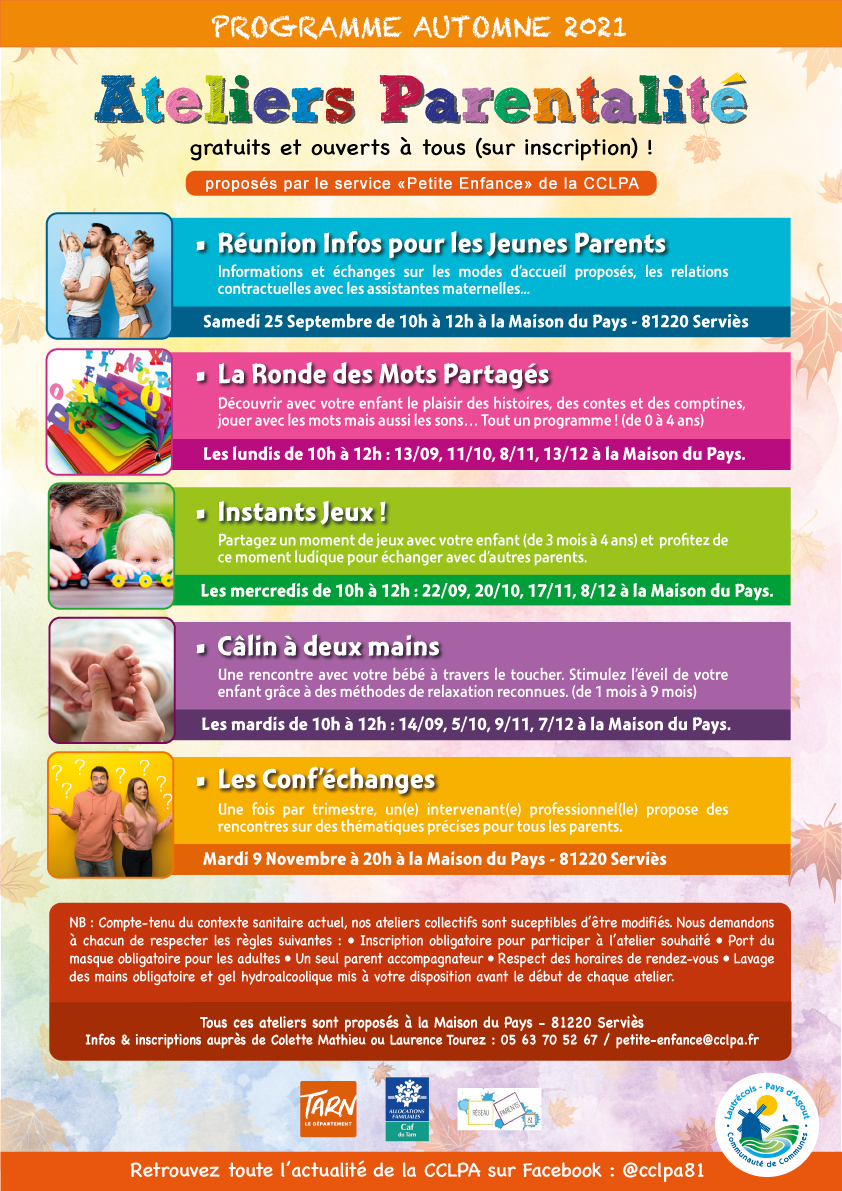 Programme des ateliers parentalité - Automne 2021