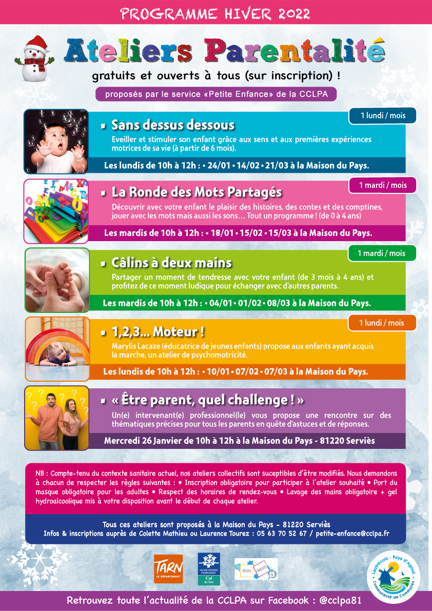 Programme des ateliers parentalité de l'hiver 2022