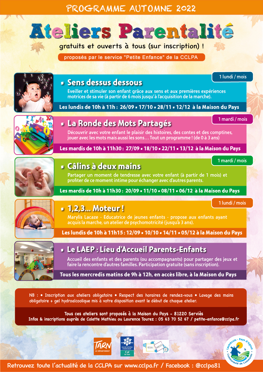 Programme des Ateliers Parentalité - Automne 2022 / CCLPA